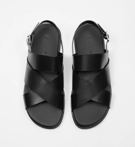 صندل مردانه زارا چرمی مشکی zara STRAPPY aallbox