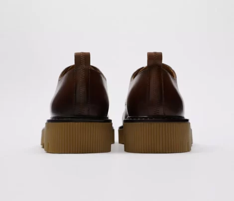 کفش مردانه چرمی زارا قهوه-ای ZARA Chunky Sole Derby aallbox