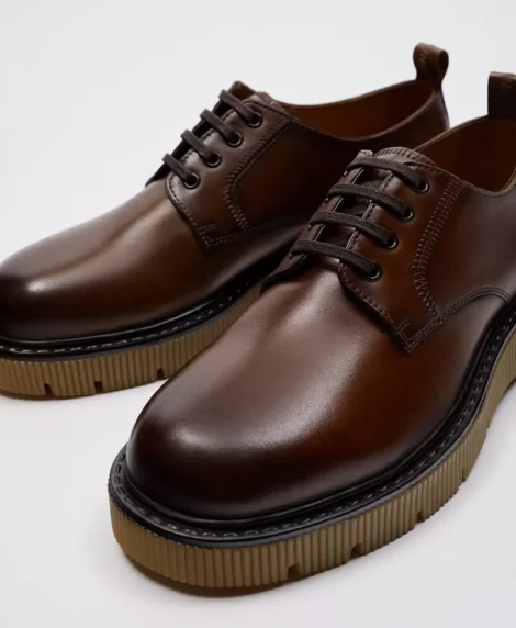 کفش مردانه چرمی زارا قهوه-ای ZARA Chunky Sole Derby aallbox